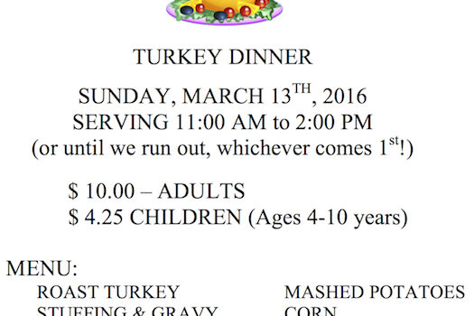 Roast Turkey Dinner Set For March 13