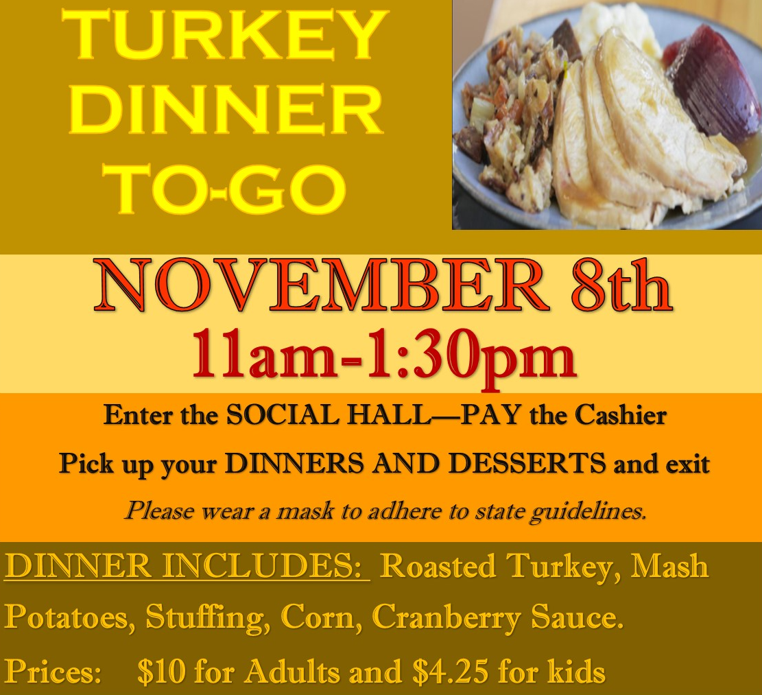 Turkey dinner to go on tap for Nov. 8 Turkey dinner to go on tap for Nov. 8